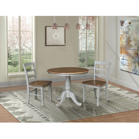 International Concepts 36 in. Round Top Pedestal Dining Table with 2 Madrid LadderBack Chairs - 3 Piece Dining Set K41-36RT-C2-2